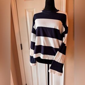 Madewell Bold Stripe Cropped Bell Sleeve Cowl Neck 100% Cotton Top